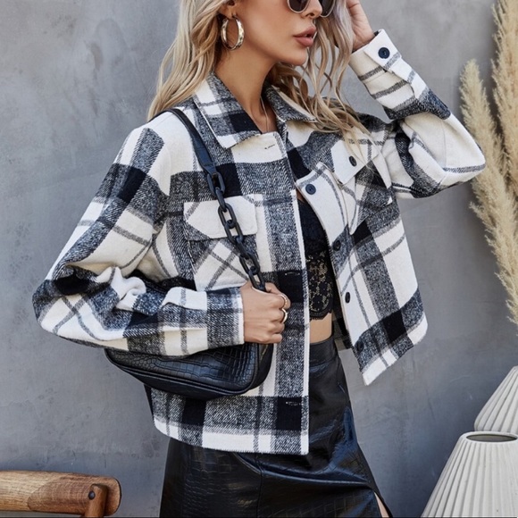 Boho plaid blue  oversized pocket detail button up jacket shachet - Picture 4 of 8